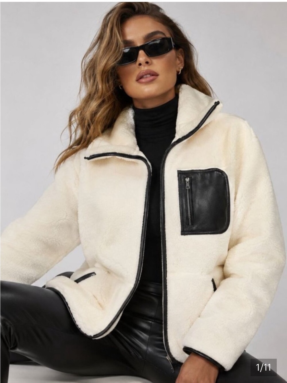 Spanx Fleece Full Zip Ivory Teddy Jacket Coat MSRP $225 NWT